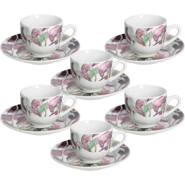 Confezione 6 tazze caffè con piatto Calypso Porcellana Bianco