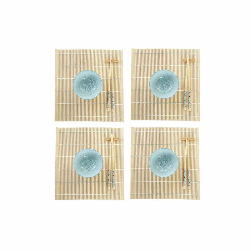 Conjunto de sushi DKD Home Decor 14,5 x 14,5 x 31 cm Azul Branco Grés Oriental (16 Peças)