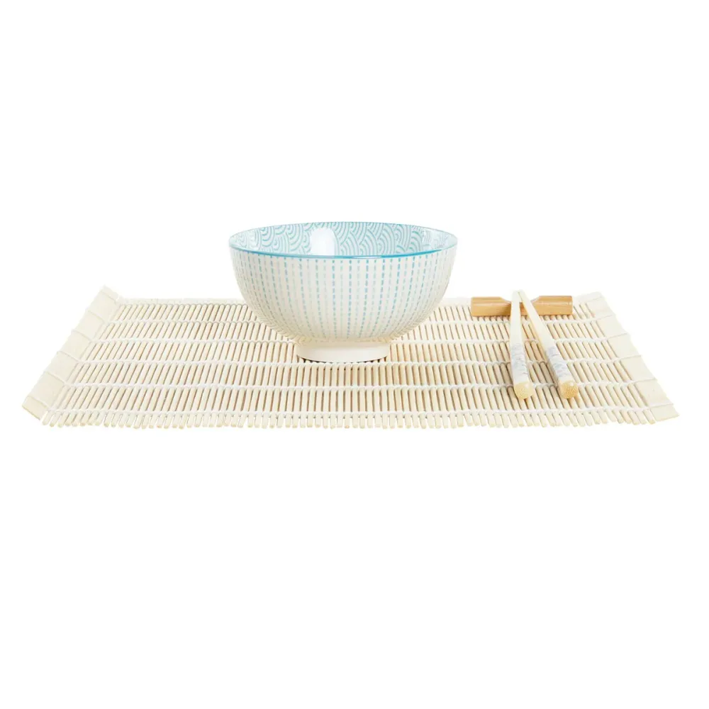 Conjunto de sushi DKD Home Decor 14,5 x 14,5 x 31 cm Azul Branco Grés Oriental (16 Peças)