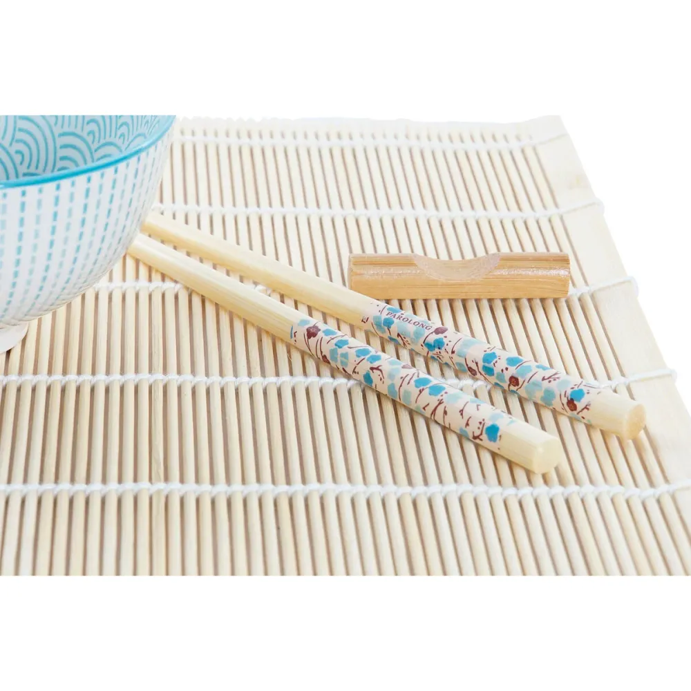 Conjunto de sushi DKD Home Decor 14,5 x 14,5 x 31 cm Azul Branco Grés Oriental (16 Peças)