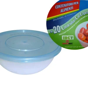 Contenitori tondi con coperchio 655 ml plastica trasparente e blu Ã 15x6.5 cm, confezione da 20 pezzi - IBCT