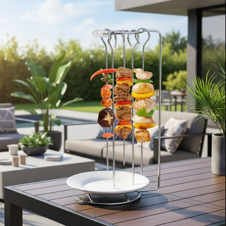 SKWERK – Set di spiedini acciaio inox con griglia per barbecue per grigliare all'aperto senza fatica Cozey Maison