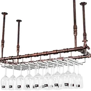 DJSMjbj Ripiani Vetro Vino Retro Industriale Rack Hanging Cup Holder Calice Rack Upside Rack Giù Bar Table Hanger Vino Gal...