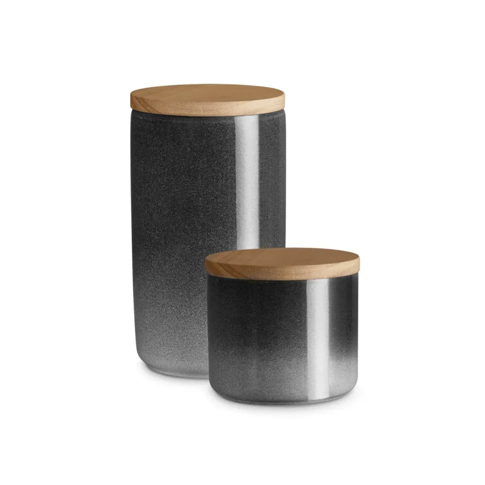 Dosi di stoccaggio ceramica Misty Cliff 2 Set con coperchio legno - grigio chiaro, grigio scuro, marrone