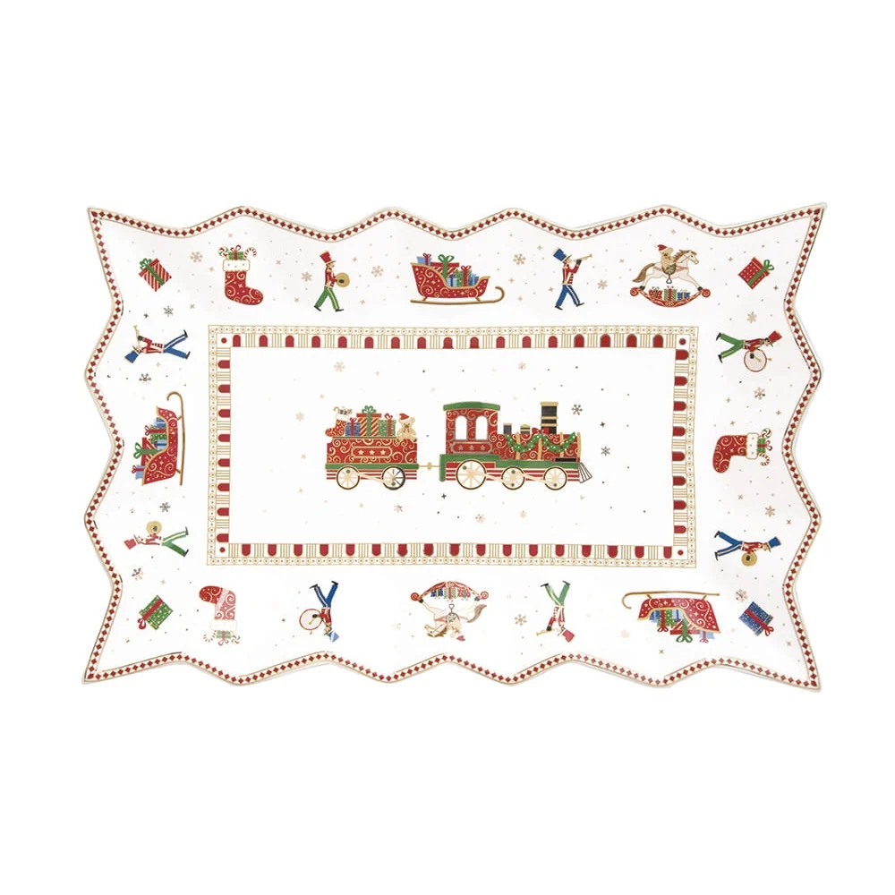 EASY LIFE Piatto da portata “Polar Express” con trenino porcellana 35x23cm