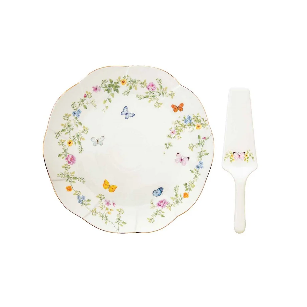 Easy Life Piatto torta con paletta diametro 32 cm porcellana gift box Dancing Butterflies