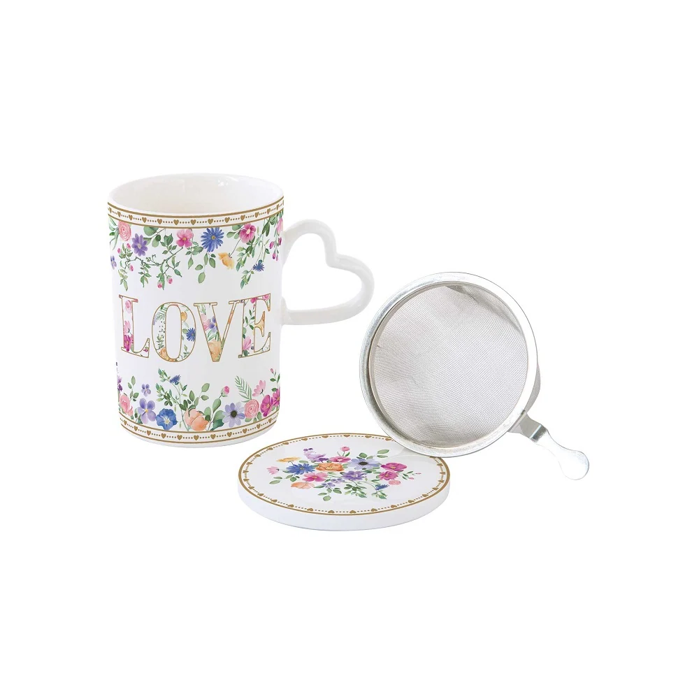 Easy Life Tazza infusiera con tappo e manico forma di cuore porcellana con gift box 350 ml Mon Amour