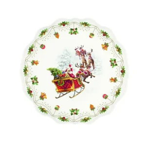 Easy Life Vassoio tondo di natale porcellana con Babbo natale slitta vintage "Nostalgic Christmas" D32 cm.