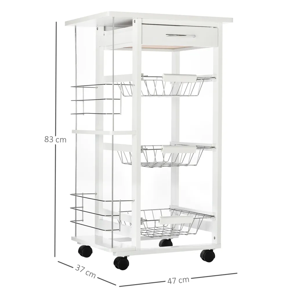 Easycomfort Carrello Isola da Cucina Salvaspazio Legno di Pino, Carrello Portavivande con 4 Ruote Cassetto 3 Cesti Estraib...