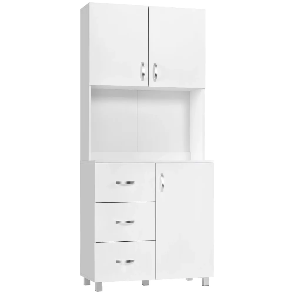 Easycomfort Credenza Moderna Legno Bianco con 2 Armadietti, Mensole Regolabili, 1 Ripiano Aperto e 3 Cassetti, 80x39.5x183...