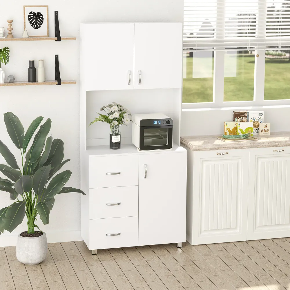 Easycomfort Credenza Moderna Legno Bianco con 2 Armadietti, Mensole Regolabili, 1 Ripiano Aperto e 3 Cassetti, 80x39.5x183...