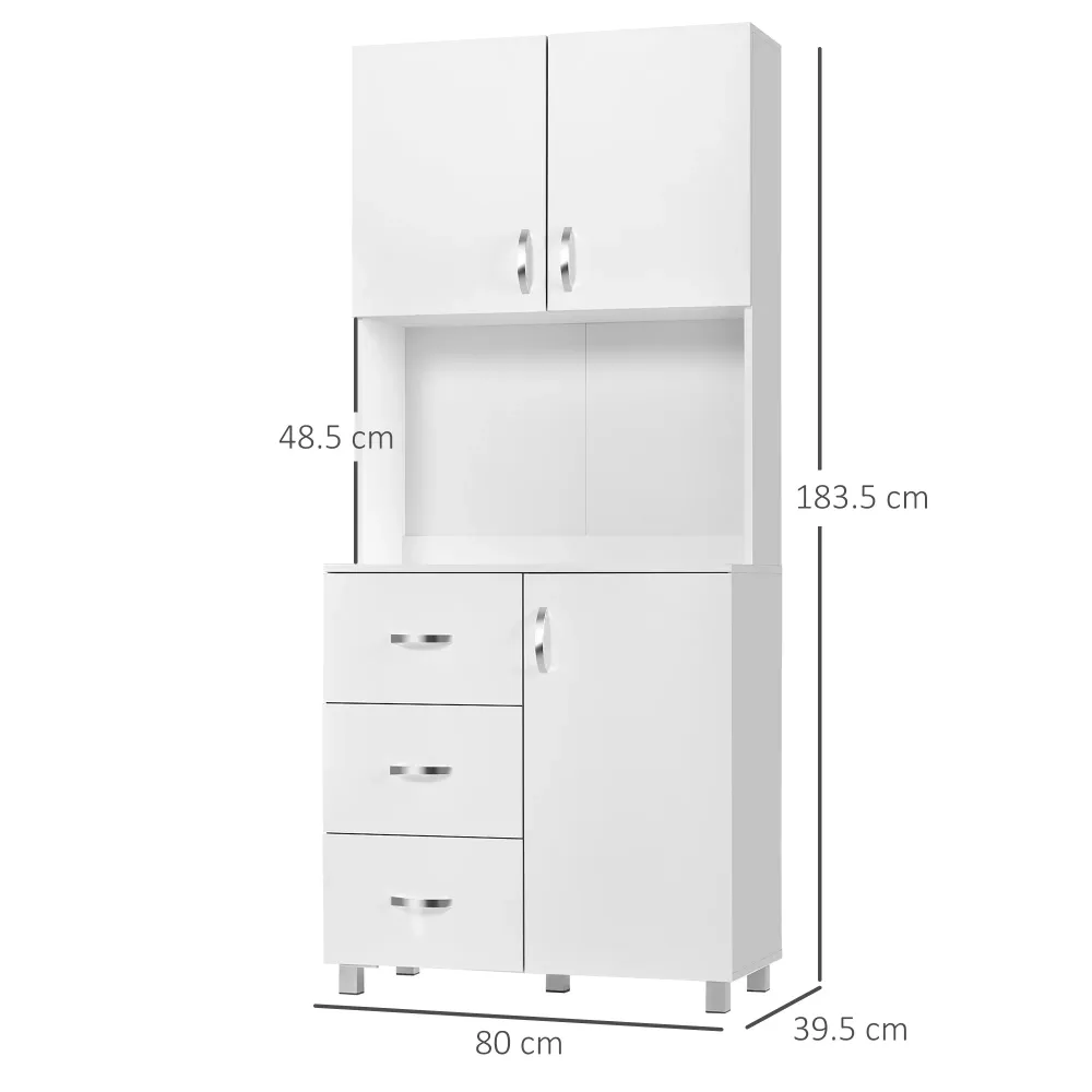 Easycomfort Credenza Moderna Legno Bianco con 2 Armadietti, Mensole Regolabili, 1 Ripiano Aperto e 3 Cassetti, 80x39.5x183...