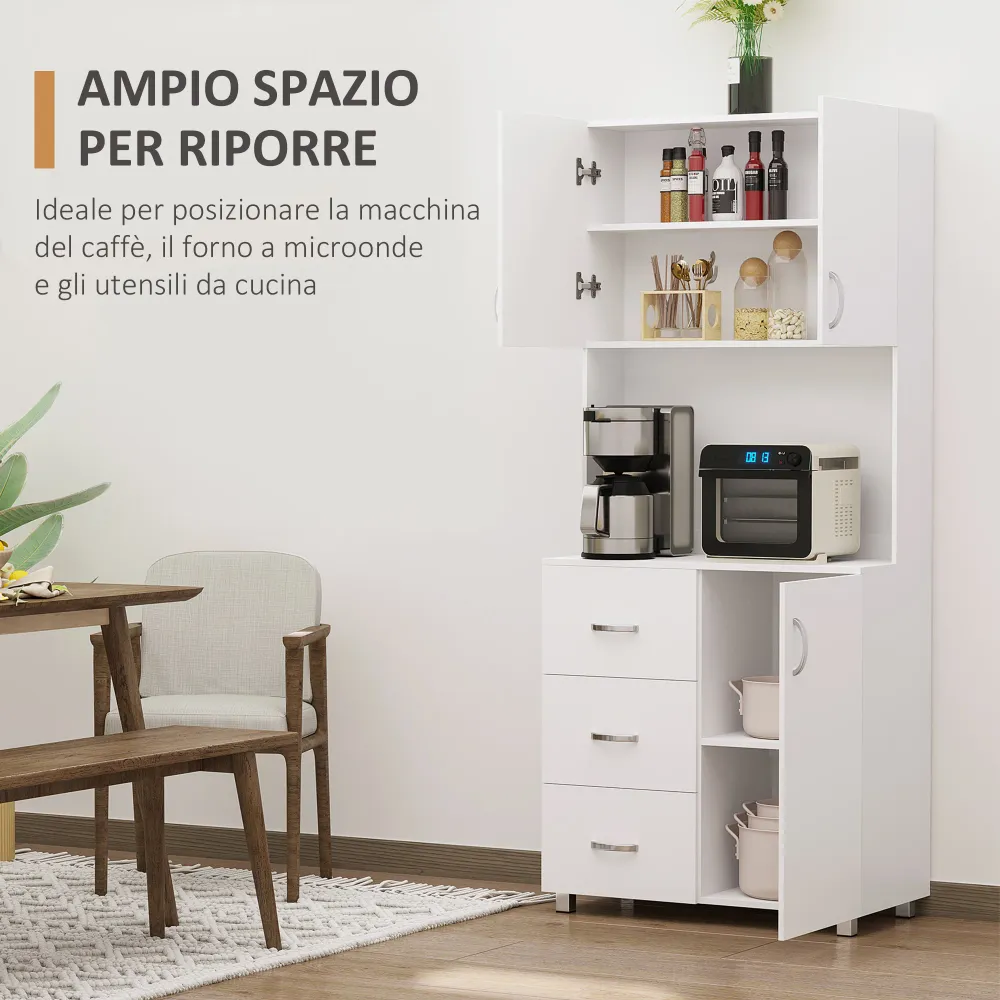 Easycomfort Credenza Moderna Legno Bianco con 2 Armadietti, Mensole Regolabili, 1 Ripiano Aperto e 3 Cassetti, 80x39.5x183...
