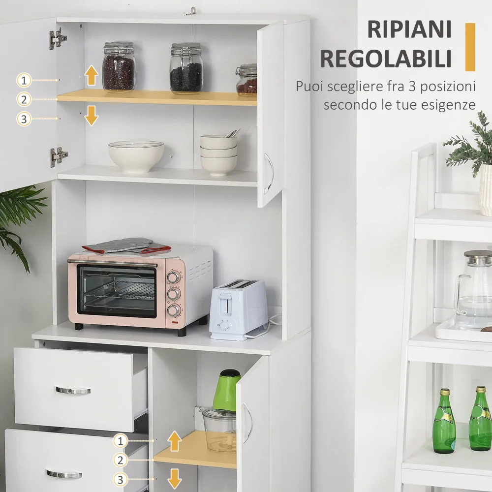 Easycomfort Credenza Moderna Legno Bianco con 2 Armadietti, Mensole Regolabili, 1 Ripiano Aperto e 3 Cassetti, 80x39.5x183...