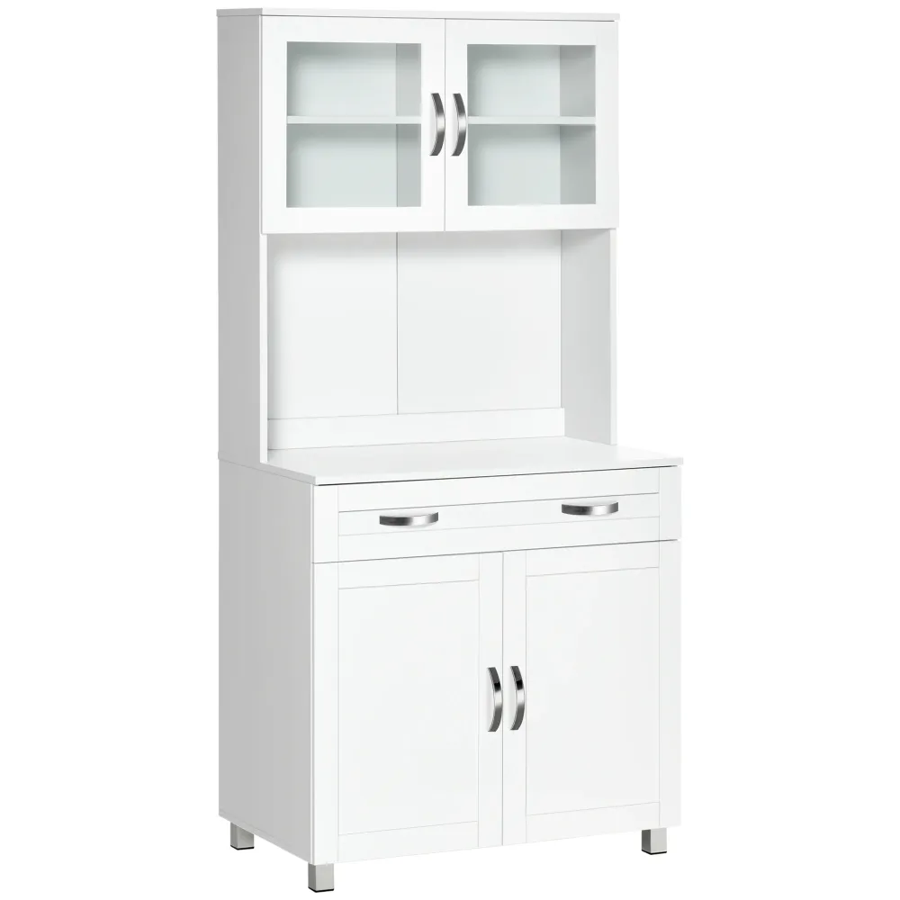 EasyComfort Mobile Cucina Moderno con 2 Armadietti, Ante Vetro e Mensole Regolabili, 80x48x170 cm, Bianco
