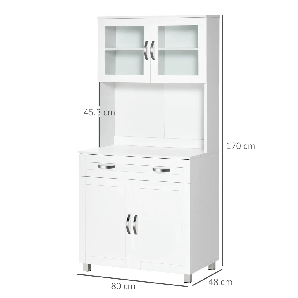 EasyComfort Mobile Cucina Moderno con 2 Armadietti, Ante Vetro e Mensole Regolabili, 80x48x170 cm, Bianco