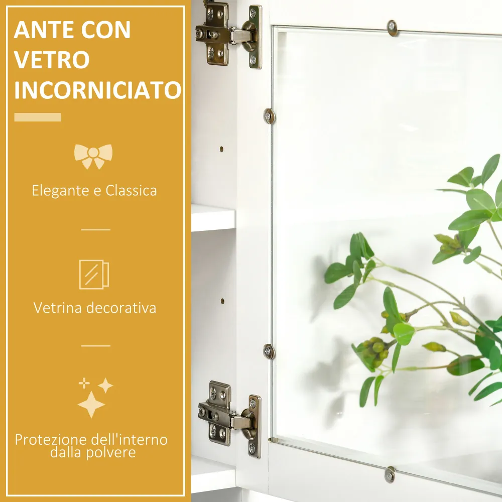 EasyComfort Mobile Cucina Moderno con 2 Armadietti, Ante Vetro e Mensole Regolabili, 80x48x170 cm, Bianco