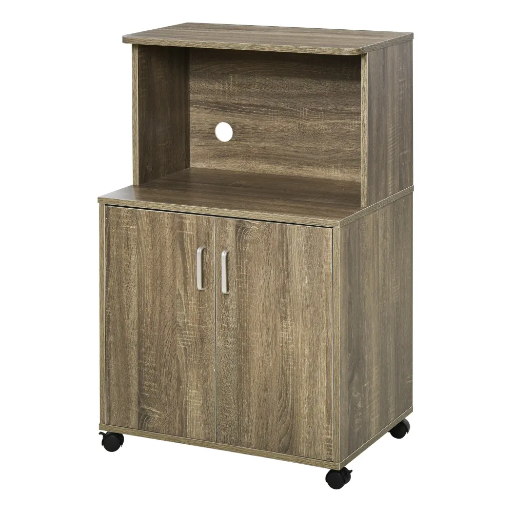 Easycomfort Mobile Cucina Multiuso con 4 Ruote, Armadietto e Ripiano per Microonde, 60.4x40.3x97cm - Grigio