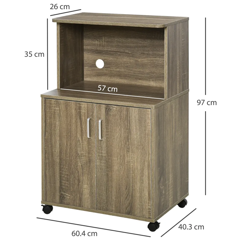 Easycomfort Mobile Cucina Multiuso con 4 Ruote, Armadietto e Ripiano per Microonde, 60.4x40.3x97cm - Grigio