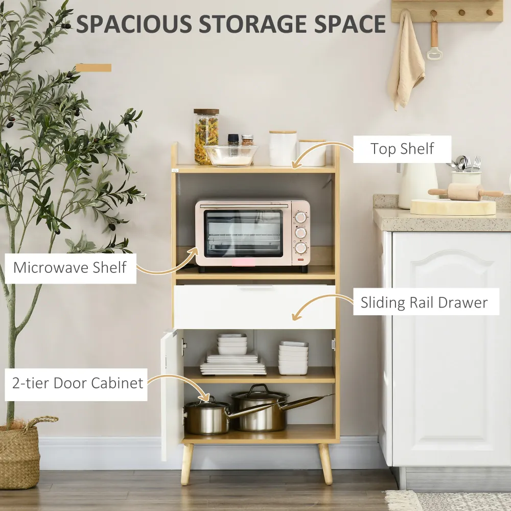 Easycomfort Mobiletto per Microonde Truciolato con Ripiano Superiore, Cassetto Scorrevole e Armadietto, 58x40x118 cm