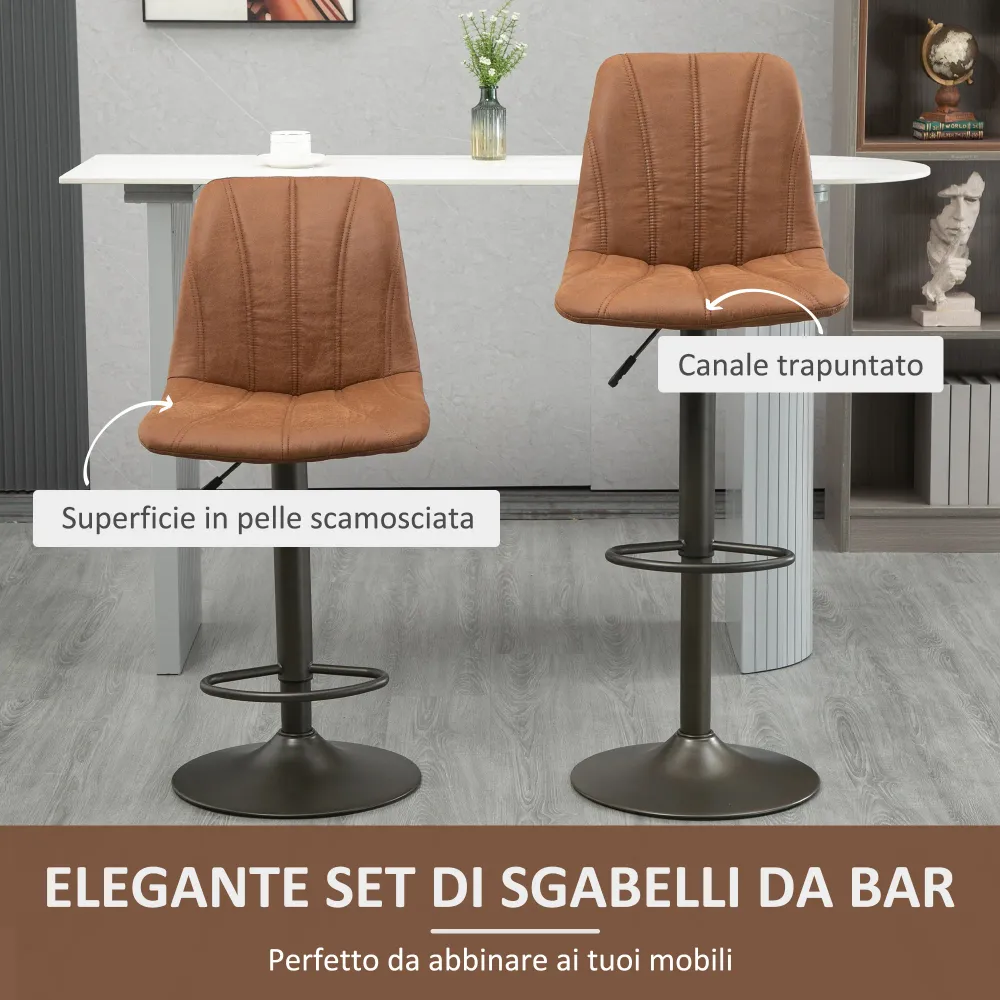 EASYCOMFORT Sgabello Regolabile Vintage da Bar e Cucina, Set 2 Pezzi con Poggiapiedi, Base Acciaio e Rivestimento Pelle 45...