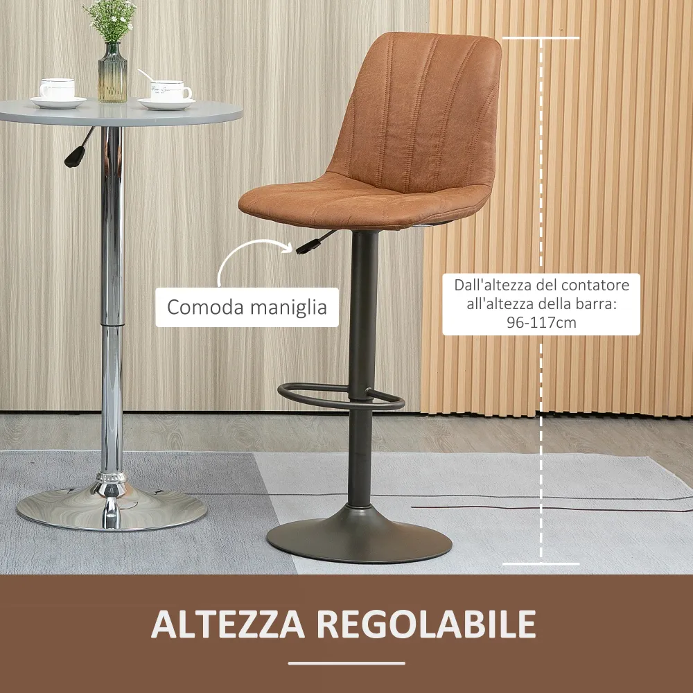 EASYCOMFORT Sgabello Regolabile Vintage da Bar e Cucina, Set 2 Pezzi con Poggiapiedi, Base Acciaio e Rivestimento Pelle 45...