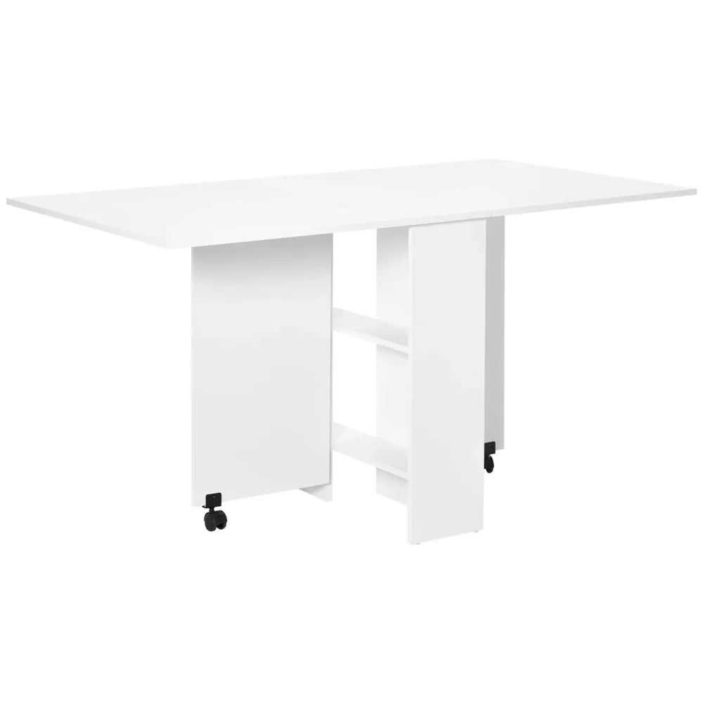 Easycomfort Tavolo Pieghevole con 2 Ripiani iInferiori Legno, Tavolo Richiudibile con Ruote per 6 Persone, Bianco