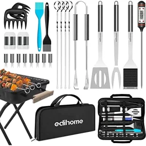 Edihome, Set Barbecue, Accesori Barbecue, 25 Pezzi, Kit Professionale, BBQ, Acciaio Inossidabile, Regalo Uomo, con Custodi...