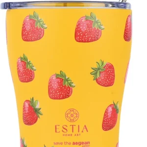 Estia Bicchiere Termico 350 ml – Doppia Parete 6 h caldo / 12 h freddo, Coperchio Pulsante, Acciaio Inox