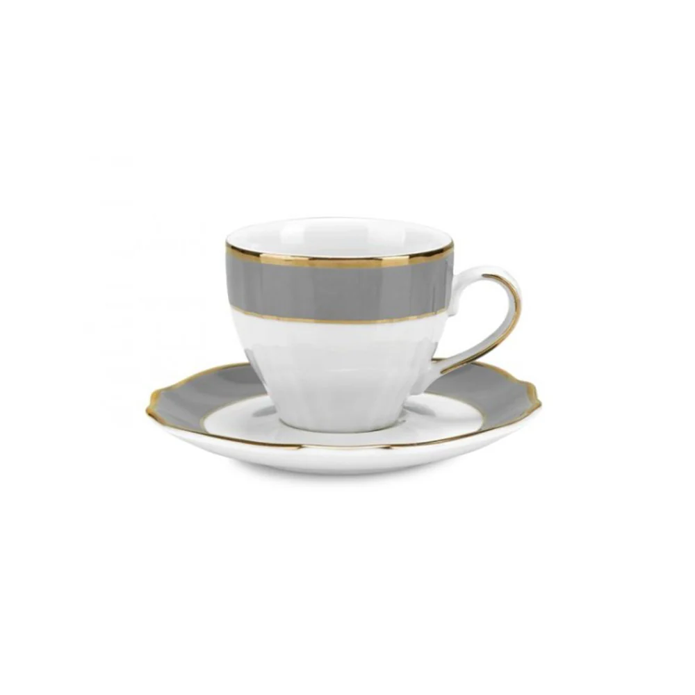 Fade Set 6 tazzine da caffè filo oro porcellana bianco/grigio "Vivienne" 90 ml