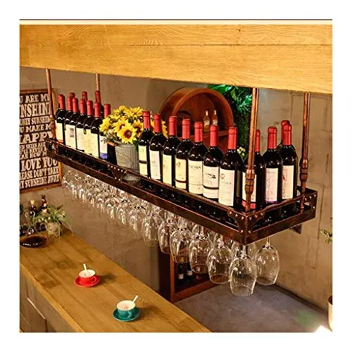 FCXBQ Portabicchieri da Vino Americano, portabottiglie da soffitto Ferro battuto da Bar, portabicchieri da Vino, portabicc...