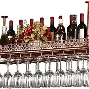 FCXBQ Portabottiglie per Vino da soffitto Metallo, portabottiglie per calici da Vino Bronzo Nero, portabicchieri da Vino A...