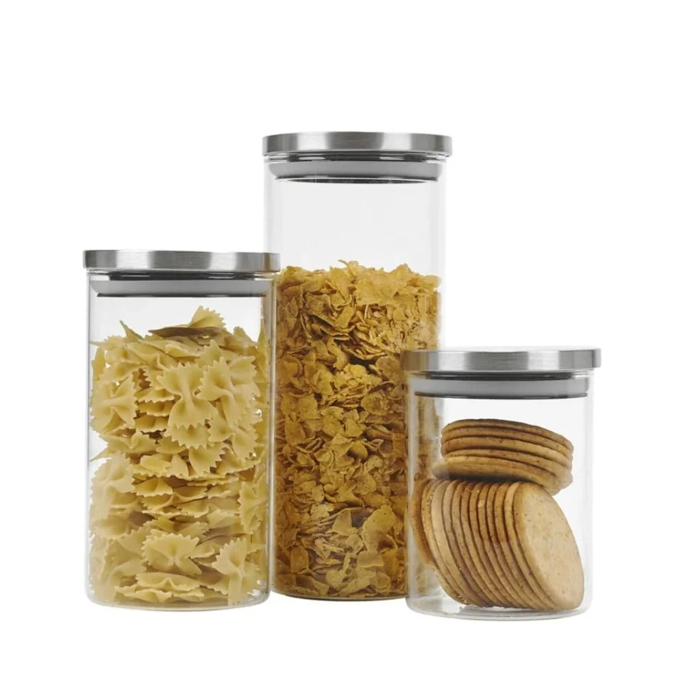 Set 3 Barattoli Vetro Ermetici 650ml 950ml 1400ml Cucina FERCASASHOP