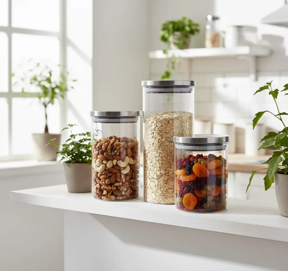 Set 3 Barattoli Vetro Ermetici 650ml 950ml 1400ml Cucina FERCASASHOP