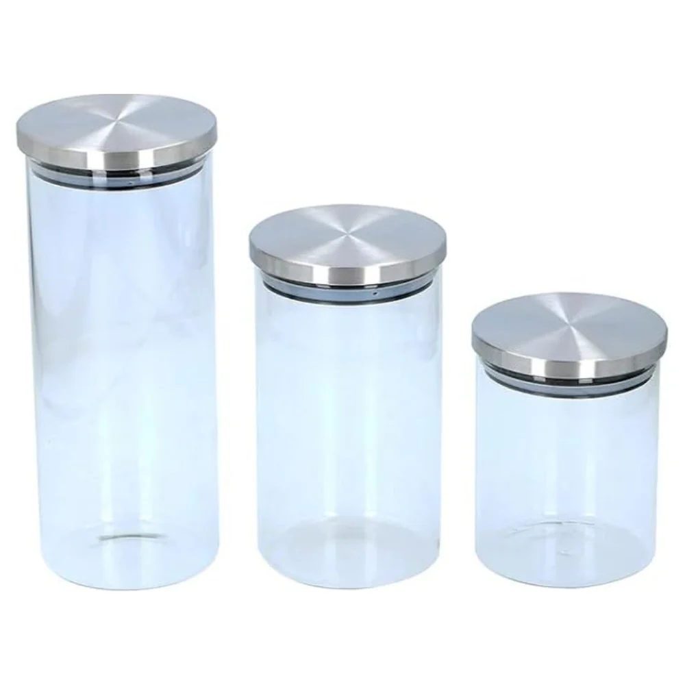 Set 3 Barattoli Vetro Ermetici 650ml 950ml 1400ml Cucina FERCASASHOP