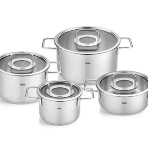 Ⓜ️🔵🔵🔵 Fissler Pure Collection - Batteria di pentole, Set di 4 pezzi, Acciaio inox satinato (esterna)/ Acciaio inox lucidat...