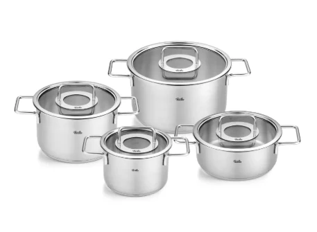 Ⓜ️🔵🔵🔵 Fissler Pure Collection - Batteria di pentole, Set di 4 pezzi, Acciaio inox satinato (esterna)/ Acciaio inox lucidat...