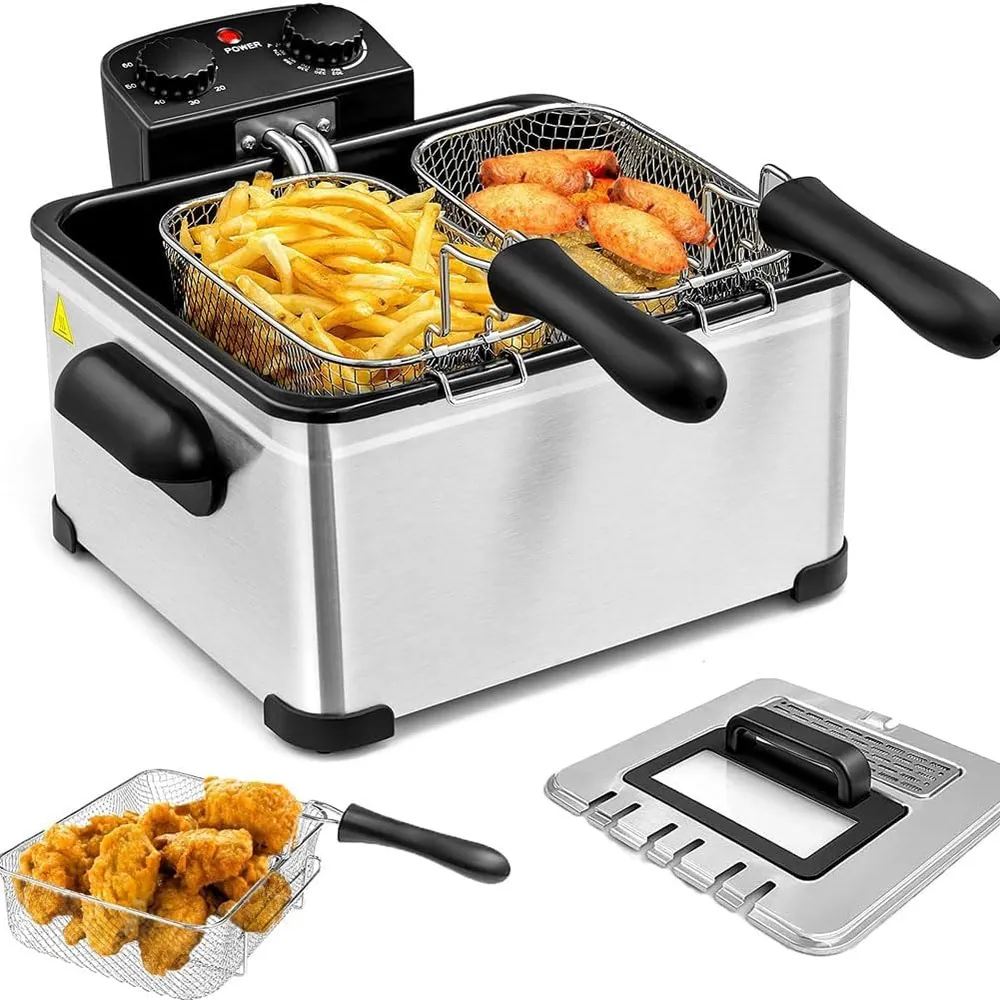 Friggitrice Elettrica Professionale Acciaio Inox 3 Cestelli Potenza 2000W 4Lt