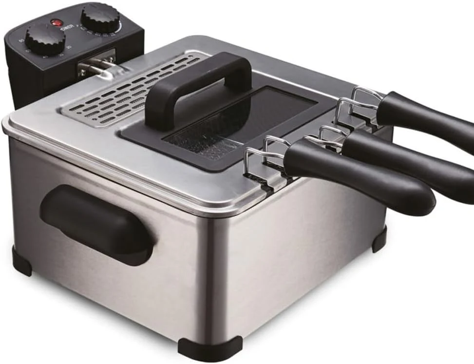 Friggitrice Elettrica Professionale Acciaio Inox 3 Cestelli Potenza 2000W 4Lt