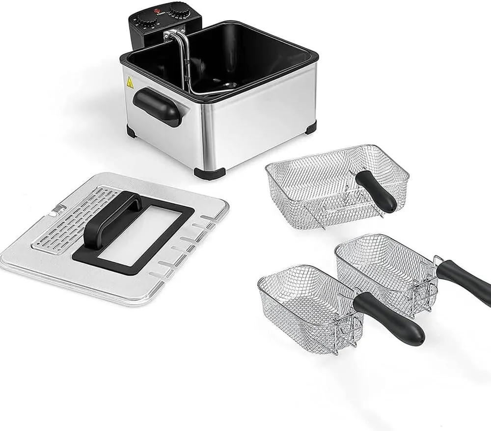 Friggitrice Elettrica Professionale Acciaio Inox 3 Cestelli Potenza 2000W 4Lt