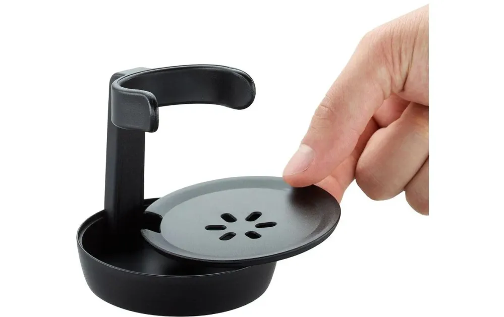 GEFU Spazzola per piatti SWIFT – plastica, acciaio inossidabile, 12 cm, nera, con dosatore di sapone integrato (50 ml)