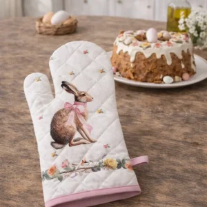 Guanto da forno Clayre & Eef con coniglietto rosa – 18×30 cm