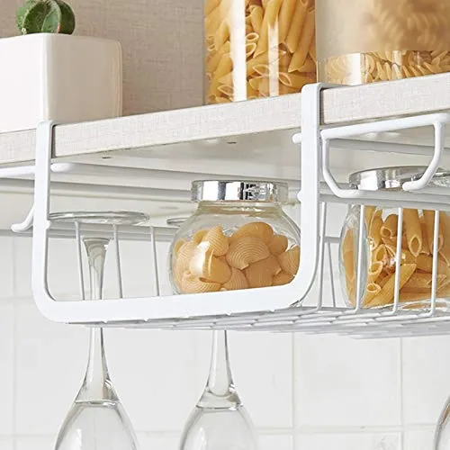 Hchao Lo scaffale per Bicchieri da Vino sotto l'armadio, Lo scaffale Senza Chiodi sotto Il Laminato, la Vernice per Cottur...