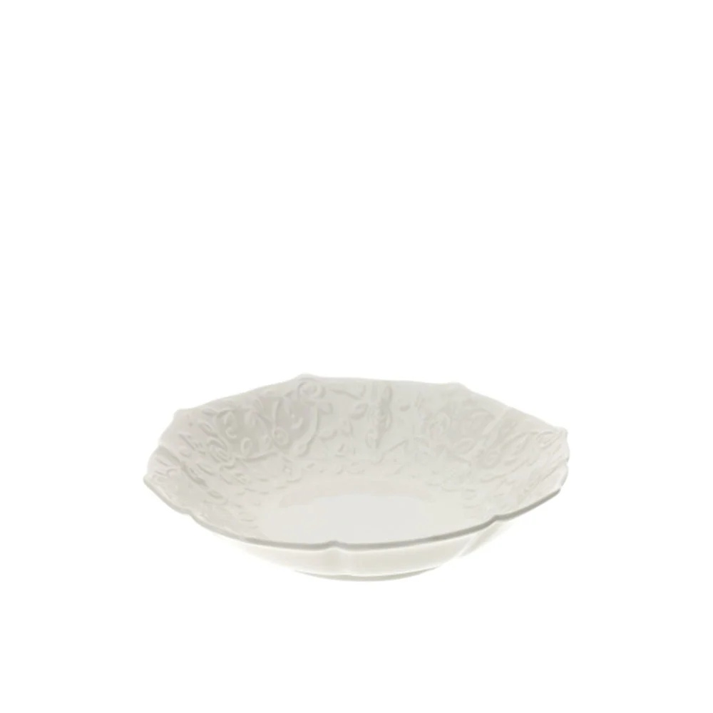 Hervit Ciotola ottagonale porcellana bianca con rose rilievo "Romance" D18 cm