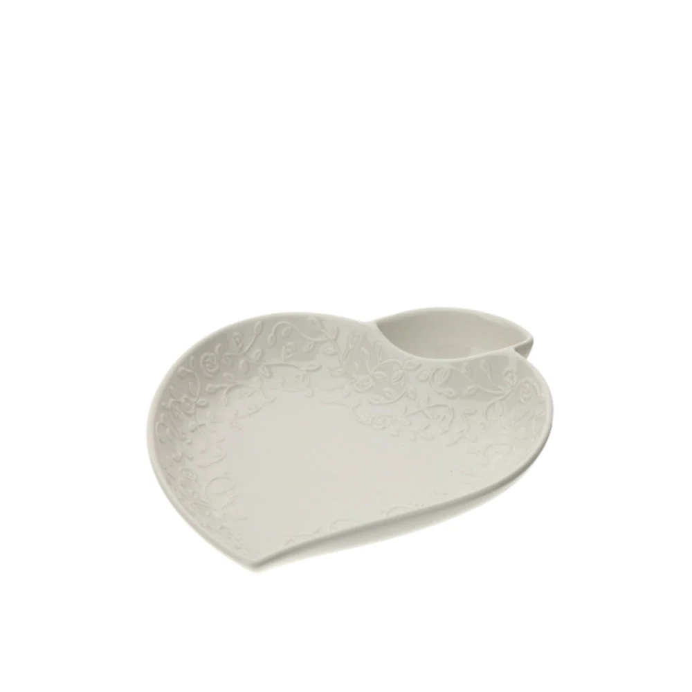 Hervit Piatto cuore Snack porcellana bianca con rose rilievo "Romance" 20 cm
