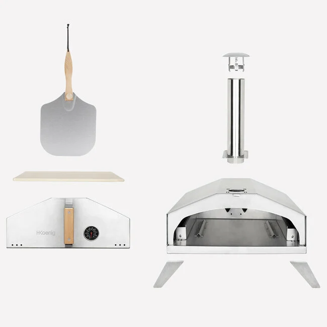 Ⓜ️🔵🔵🔵 H.Koenig GINO440 - Forno pizza da 450°C gas da esterno, ALTISSIMA QUALITÀ, tutto ACCIAIO INOX e manico legno, PIETRA...