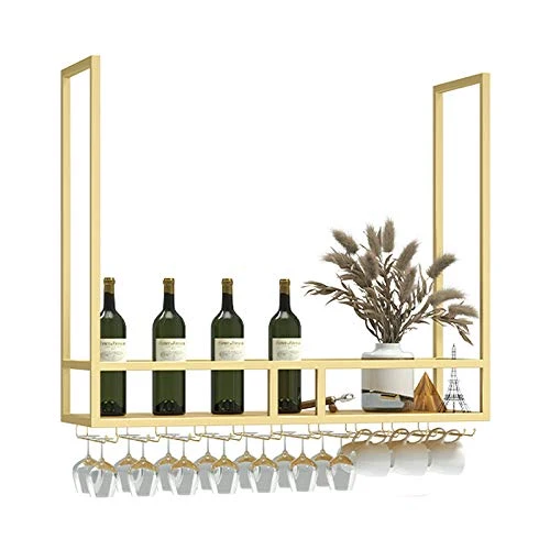 Mensola soffitto Portabottiglie da Vino Soffitto Dorato, Ripiani Galleggianti Industriali Sospesi, Portabottiglie per Deco...