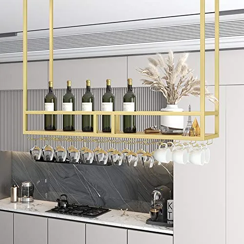 Mensola soffitto Portabottiglie da Vino Soffitto Dorato, Ripiani Galleggianti Industriali Sospesi, Portabottiglie per Deco...