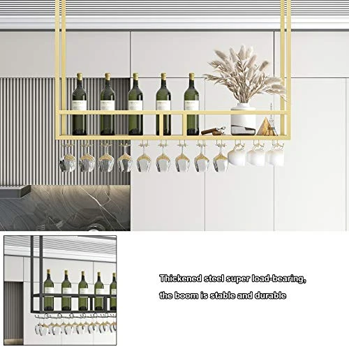 Mensola soffitto Portabottiglie da Vino Soffitto Dorato, Ripiani Galleggianti Industriali Sospesi, Portabottiglie per Deco...
