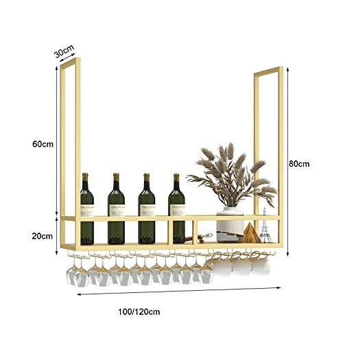 Mensola soffitto Portabottiglie da Vino Soffitto Dorato, Ripiani Galleggianti Industriali Sospesi, Portabottiglie per Deco...